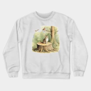 cute cat on a tree stump Crewneck Sweatshirt